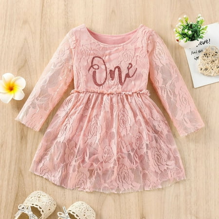 

NIUREDLTD Baby Girls Cotton Print Letter Autumn Lace Long Sleeve Princess Dress Clothes