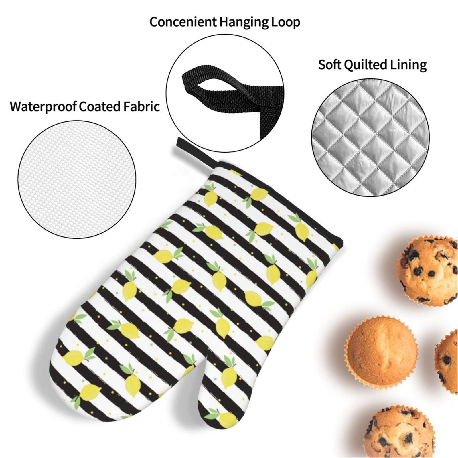 Naloa Lemon_1 Oven Mitts and Pot Holders 4 pcs Set, Cooking Baking Grilling Kitchen Oven Glove for Cooking