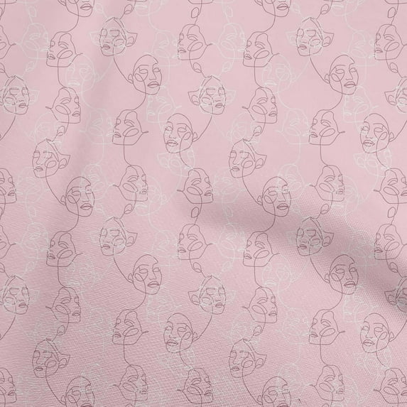 oneOone Cotton Silk Light Pink2 Fabric Asian Face Line Drawing Sewing Fabric By The Yard Printed Diy Clothing Sewing Supplies 42 Inch Wide