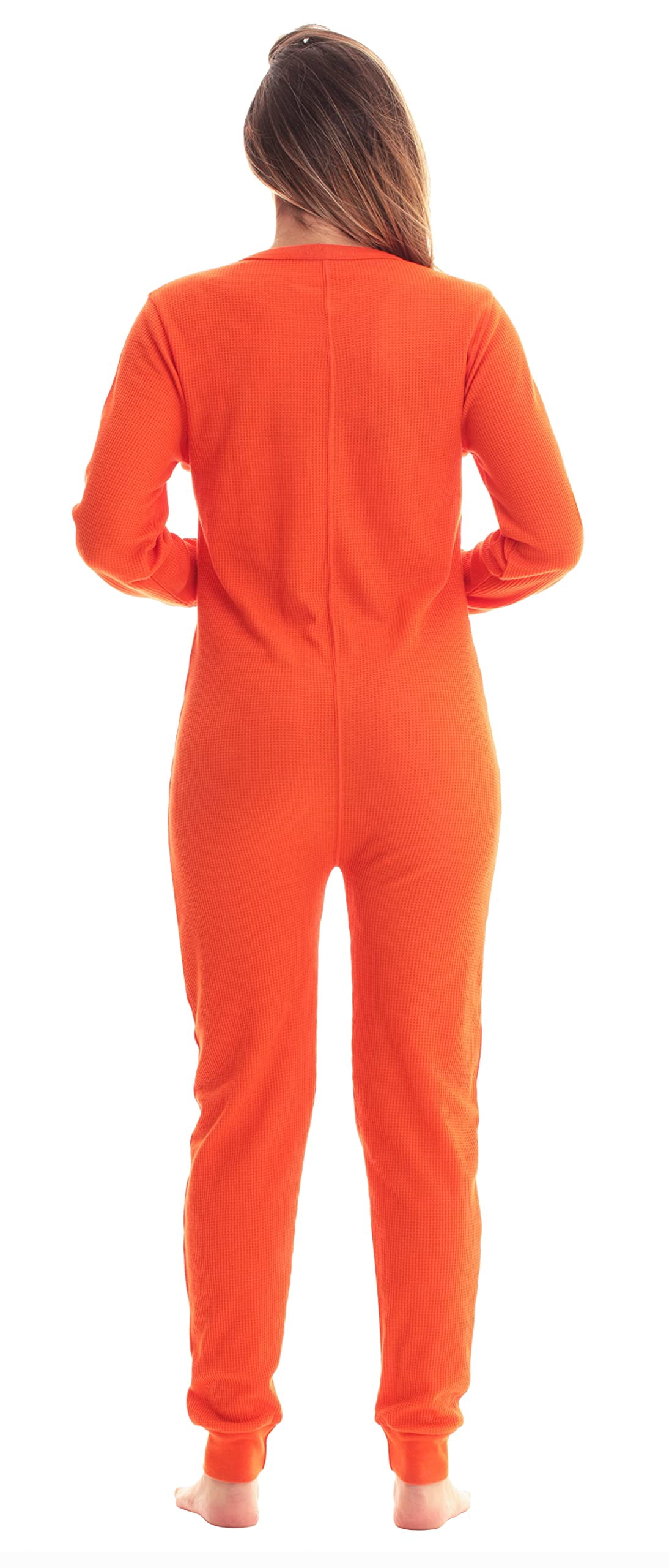 #followme Women's Thermal Henley Onesie - Soft and Cozy Union Suit for Winter Sleepwear and Lounging (Orange, Medium)
