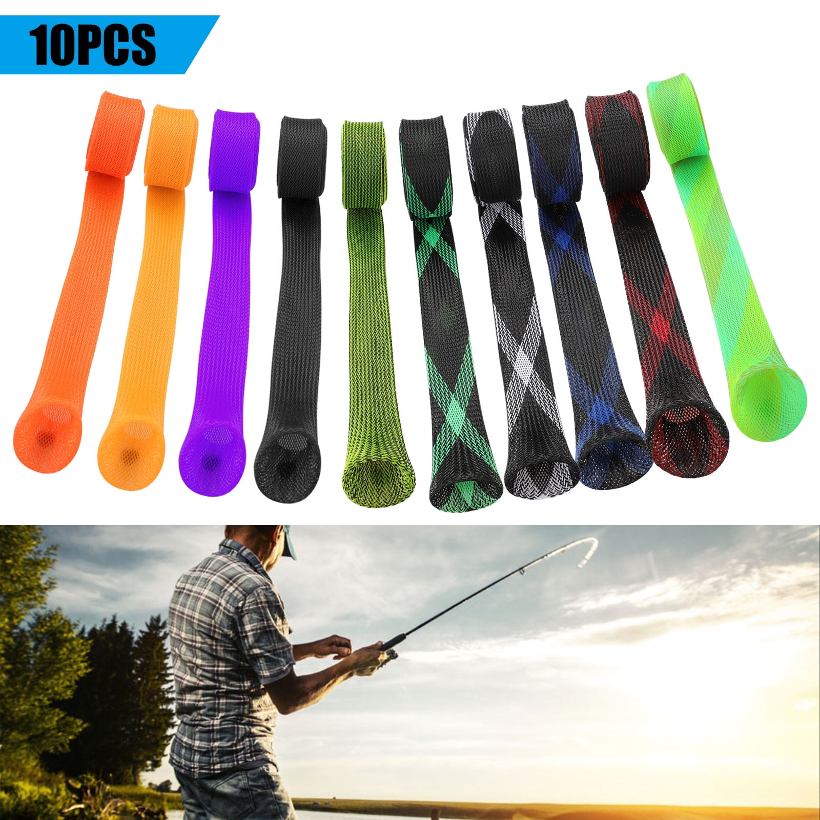 Fishing Rod Cover Braided Mesh Casting Spinning Fishing Pole Sleeve Glove 