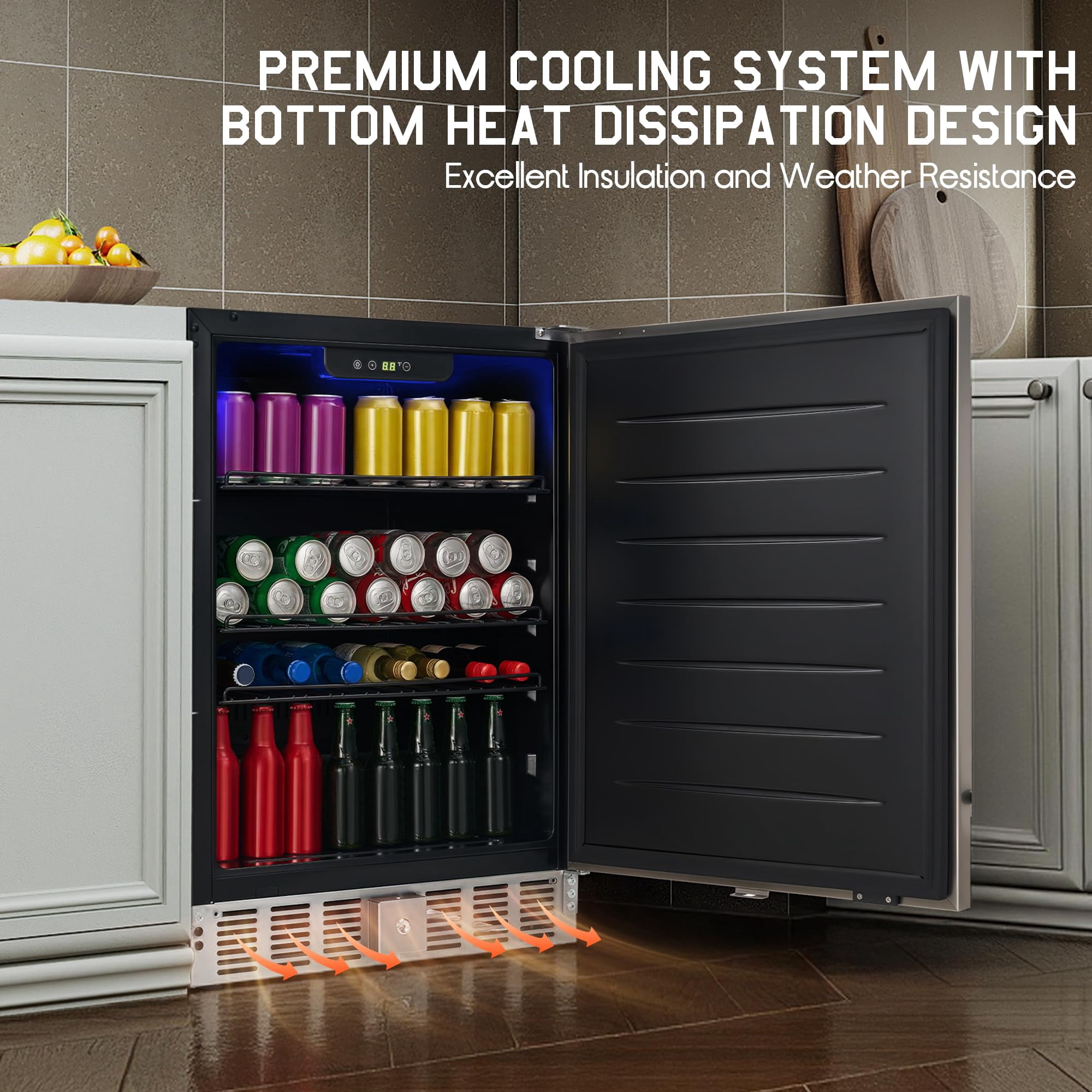 Jocisland 24 in Outdoor Beverage Fridge, 5.0 Cu.Ft Beverage Refrigerator Holds 166 Cans, 32-50°F Drink Cooler, for Patio & Backyard