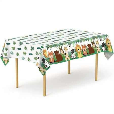 

ASNOUIFU Kids Party Disposable Tablecloth Outdoor Camping Jungle Animal Theme Printed Table Cover