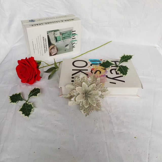 Colgante de árbol de Navidad artificial de una sola capa de oro rosa y flores de Navidad, guirnalda de flores decorativas, accesorios para regalo navideño