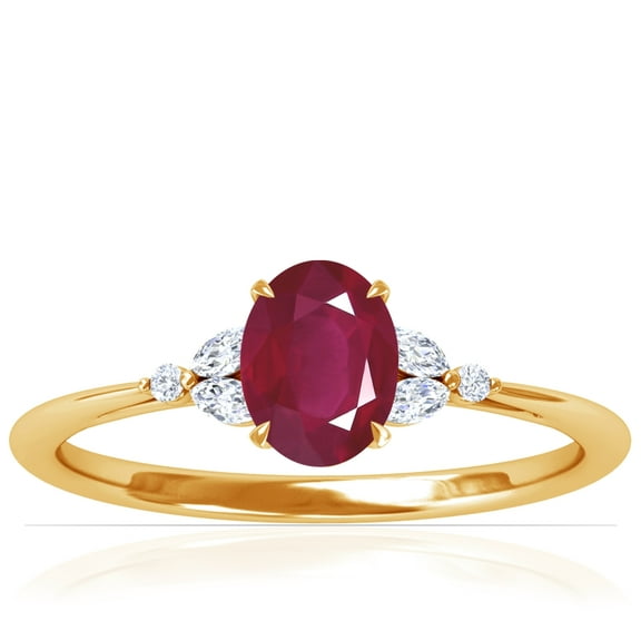 GemsNY July Birthstone - Petite Oval Ruby Ring with Round and Marquise Side Diamonds (Grade - A | 1.08cttw)
