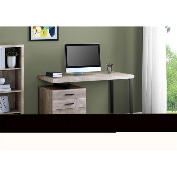 30 in. Taupe Reclaimed Wood Particle Board & Black Metal Computer Desk