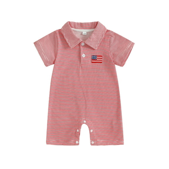 Suealasg Baby Boys Jumpsuit, Short Sleeve Striped Embroidery Flag Summer Romper Clothes for for 4th of July