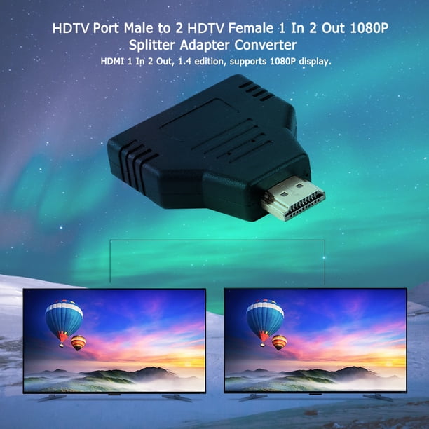 Adaptador Adaptador Puerto compatible con HDMI macho a 2 hembra compatible con HDMI 1 en 2 salidas 1080P Splitter Adapter Converter