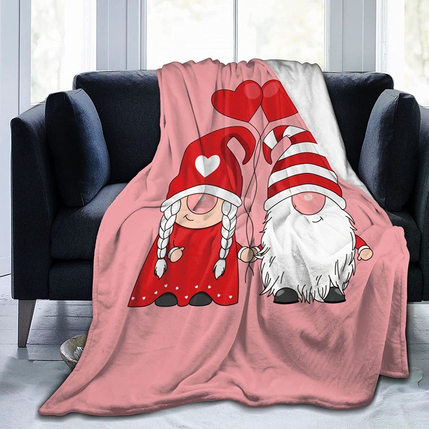 aoselan Valentine's Day Gnome Throw Blanket Warm Cozy Lightweight