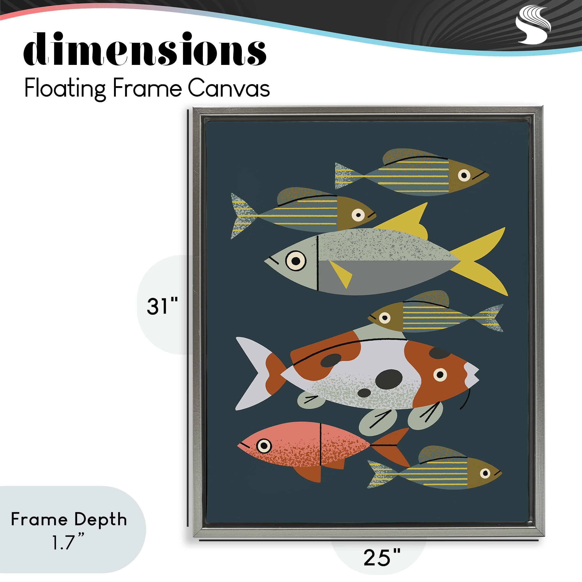 Stupell Industries Midcentury Pond Fishes Gray Framed Floater Canvas Wall Art, design by Renea L. Thull