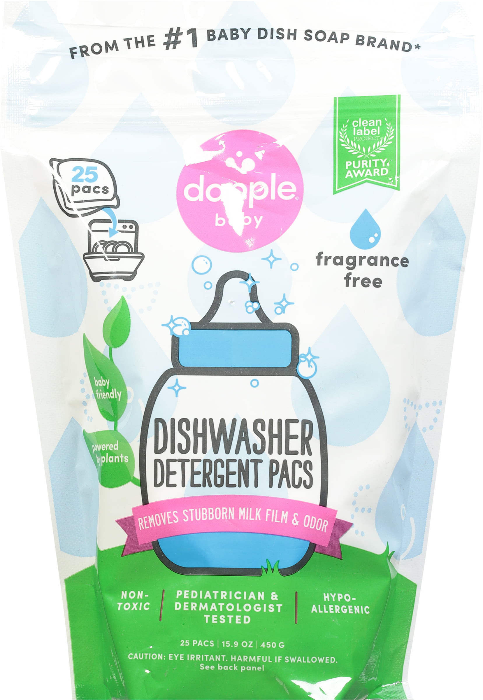 Dishwasher Detergent Pacs by Dapple Baby, 25 Count Pouch (Pack of 2),  Fragrance Free, Plant Based
