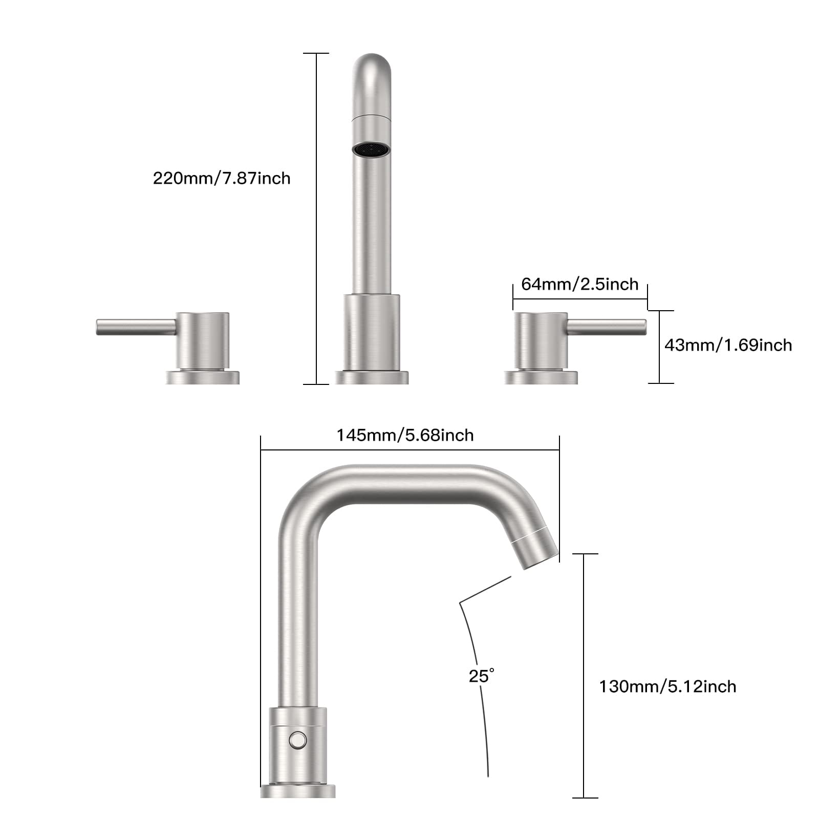 Brushed Nickel Bathroom Faucet 3 Hole,8 Inch Bathroom Faucet with Metal Pop-up Drain Assembly, Two Handle Vanity Faucet with cUPC Supply Lines, 8" Widespread Bathroom Sink Faucet