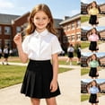 thumbnail image 2 of Girls Button Down School Uniform Shirt, Short Sleeve Preppy School Blouse, Back to School Tops for Kids 2-12Y (Light Green,11-12 Years), 2 of 8