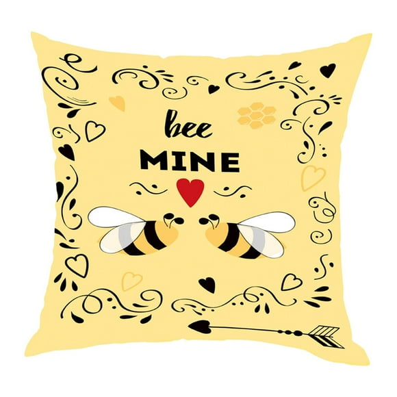 Clearance Hot Sales! Bee Day Bee Pillow Peach Leather Sofa Cushion Cover Honeybee Theme Honey Print Pillow Cover Festival Decoration 1pcs
