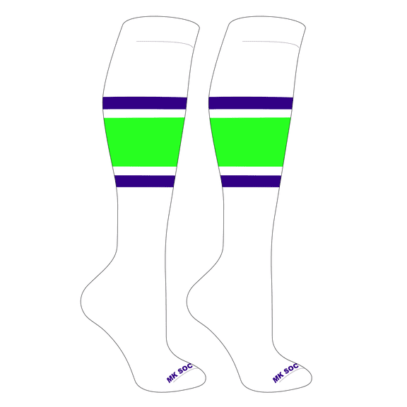 MK Socks Striped OTC Baseball, Softball, Football Socks (B) White, Purple, Neon Green (S)