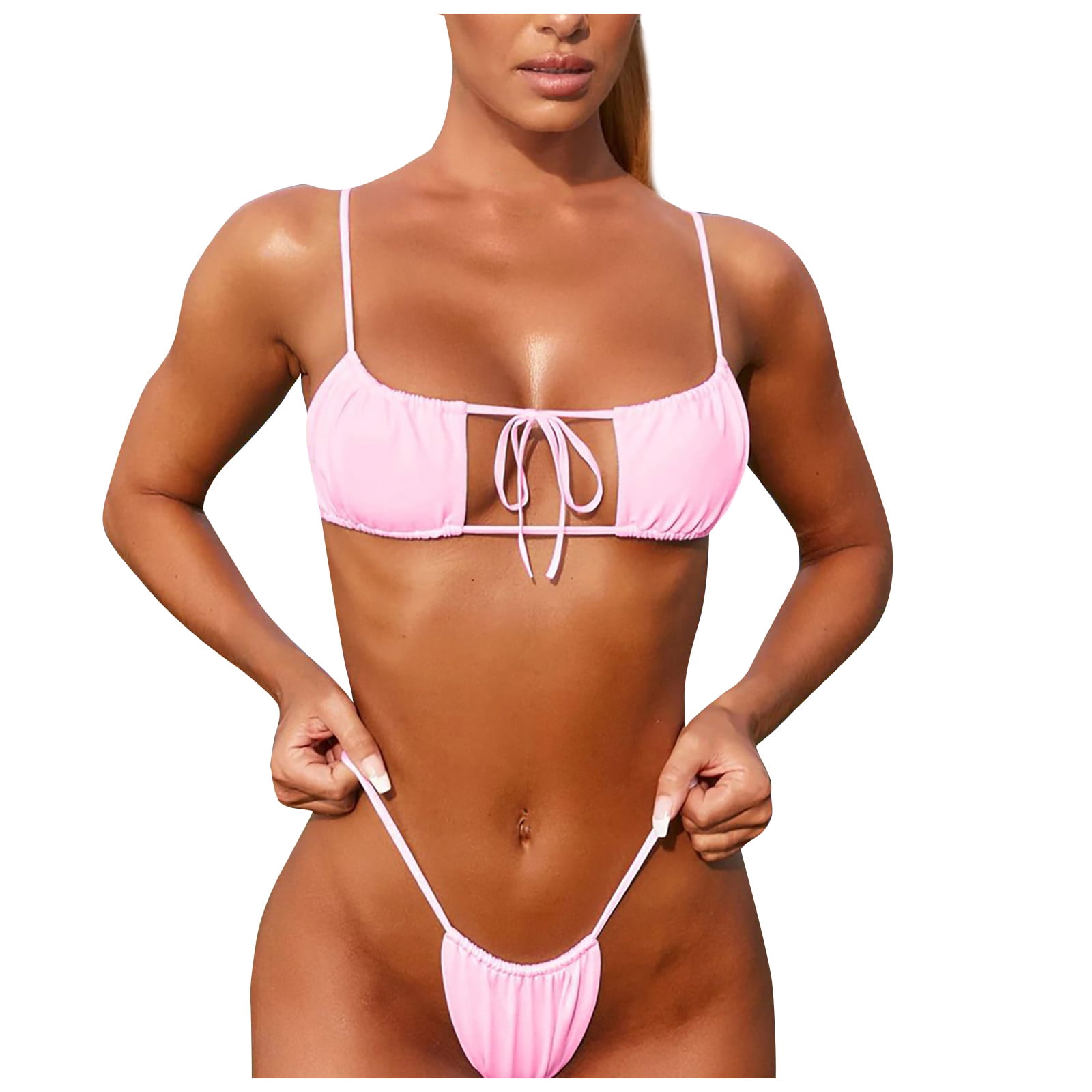 YDKZYMD Pink Sexy Lingerie Sexy Mesh String Bikini Set Bra and