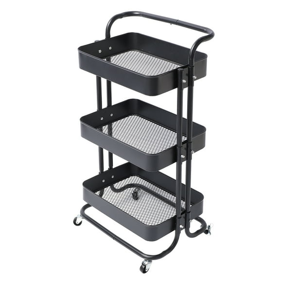 Rolling Utility Cart, High Load Bearing Organizer Trolley 360 Rotating Wheels  for Bedroom Black