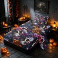 thumbnail image 2 of Homewish Halloween Sugar Skull Twin Sheets, Gothic Peony Bloom Bedding, Multicolor Dark Blue, 3 Pieces (1 Flat Sheet, 1 Fitted Sheet and 1 Pillowcase), 2 of 6