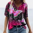 thumbnail image 1 of Tunic Tops for Women Butterfly Print Summer V Neck T Shirt Blouse Casual Graphic Tops, 1 of 3