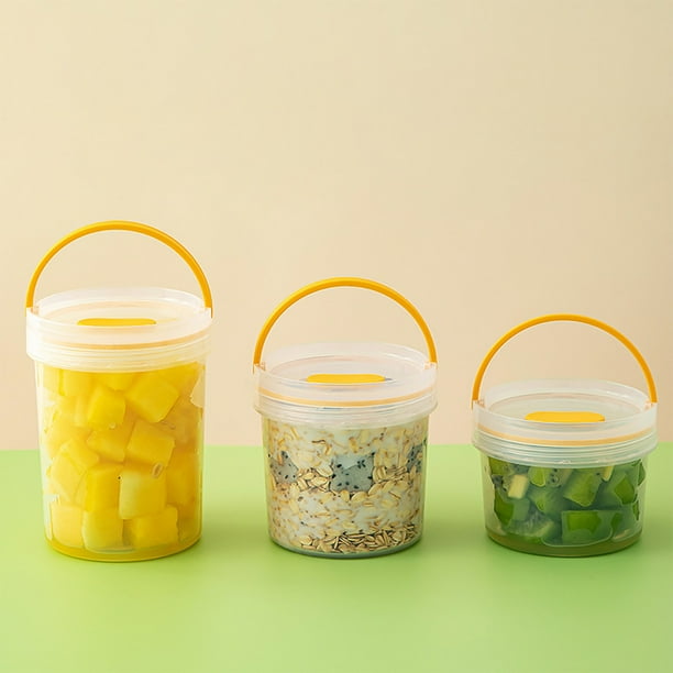 Caja portátil para snacks - Recipiente redondo para almacenar alimentos en nevera con tapa • Caja de plástico transparente sellada para conservar fruta, picnic y acampada