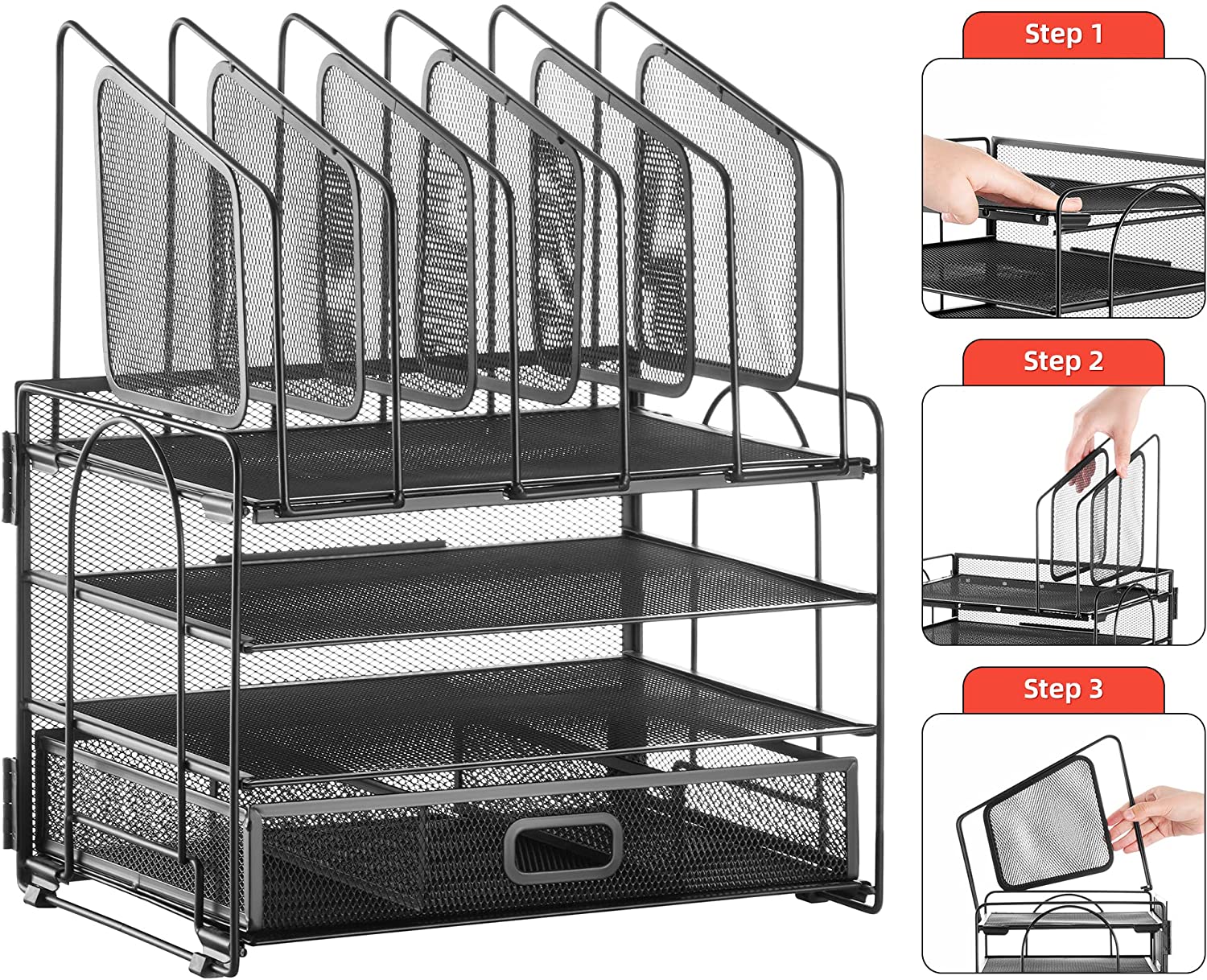 Marbrasse 4-Tier Mesh Desk Organizer with Drawer and Pen Holders photo 2