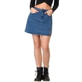 thumbnail image 1 of Unique Bargains Jupe en Jean pour Femmes Taille Haute Boutonnée devant Ajustée Mini Jupe en Jean Bleue TP, 1 of 7