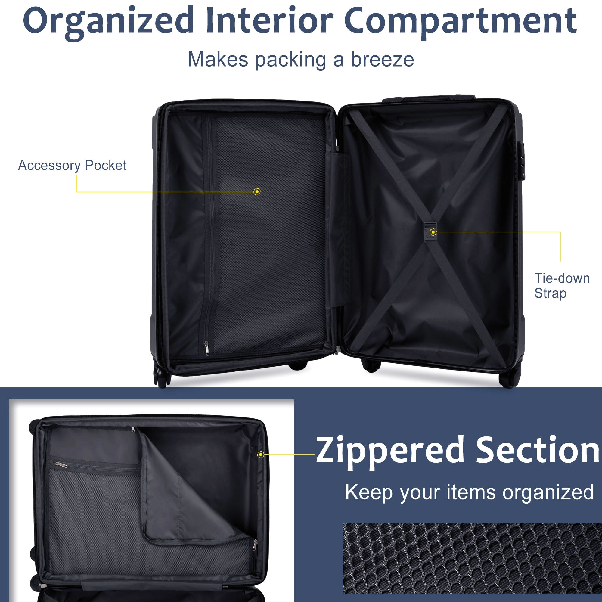 20-Inch Hardshell Carry-On Luggage, Lightweight Durable ABS Suitcase with Spinner Wheels, Built-in TSA Lock, 2 Packing Cubes, Blue-Gray