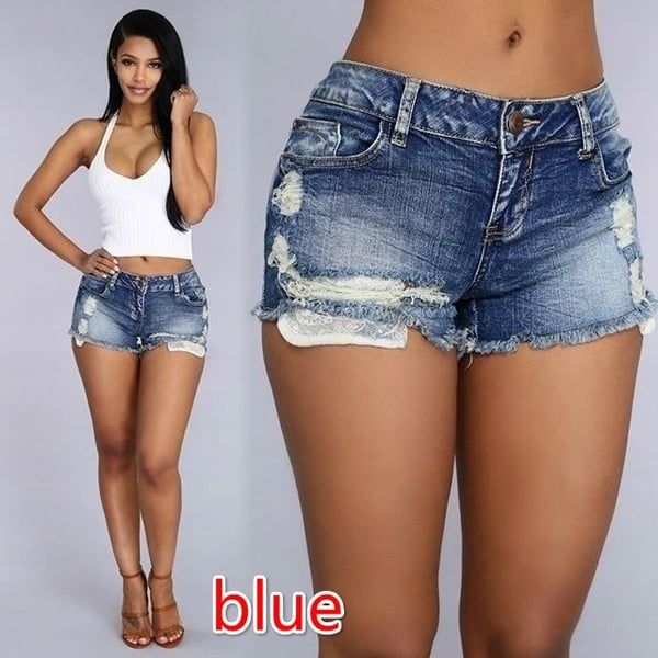 Suncolor8 Womens High Rise Fashion Loose Ripped Thong Denim Shorts Jeans Shorts
