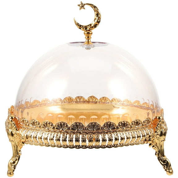 HONMEET Golden Cake Tray with Clear Cover for Home Dessert Storage and Presentation, Serving Platter