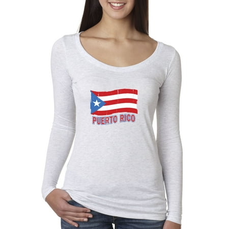 New Way 720 - Women's Long Sleeve T-Shirt Puerto Rico Flag Pr (Best Looking Puerto Rican Women)