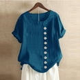 thumbnail image 2 of Pompotops Womens Plus Size O-Neck Short Sleeve Print Buttons Cotton Linen Vintage Tops, 2 of 4