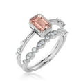 thumbnail image 3 of Art Deco 1.75 Carat Emerald Cut Morganite And Diamond Moissanite Thin Engagement Ring, Slim Wedding Ring in 10k Solid White Gold, Bridal Rings Set, Holiday Gift, Promise Ring, Anniversary Ring, 3 of 3