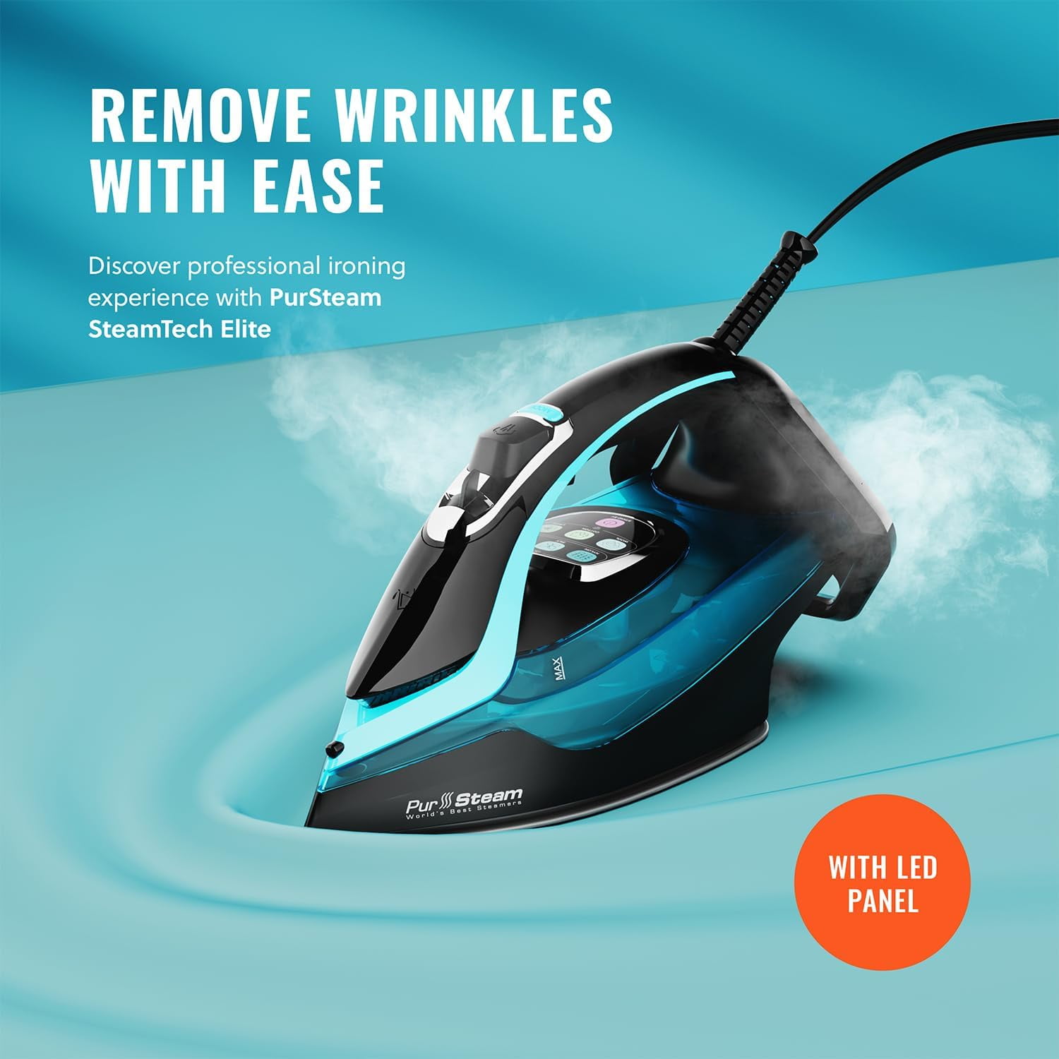 PurSteam SteamTech Elite Black Digital Steam Iron, 1750W