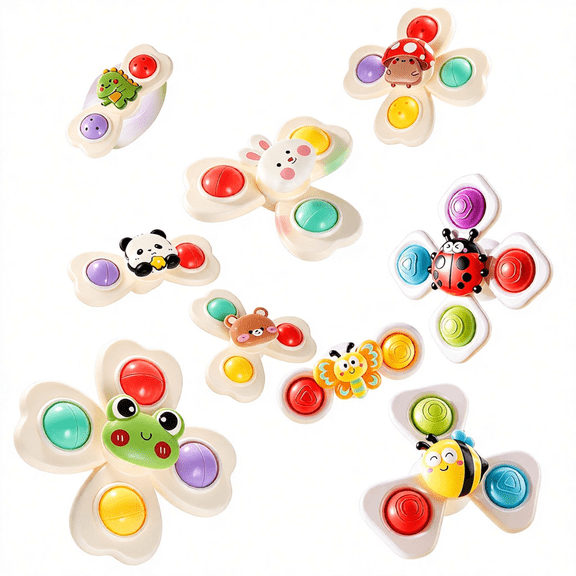 BUTOMKY 9PCS Suction Cup Spinner Toys - Baby Sensory Fidget Rotating Toys,Pressing Style Bath/Travel/Table/Window Toys for 0-3 Years Old Infants Toddlers Boys Girls, Birthday Gift & Stocking Stuffer