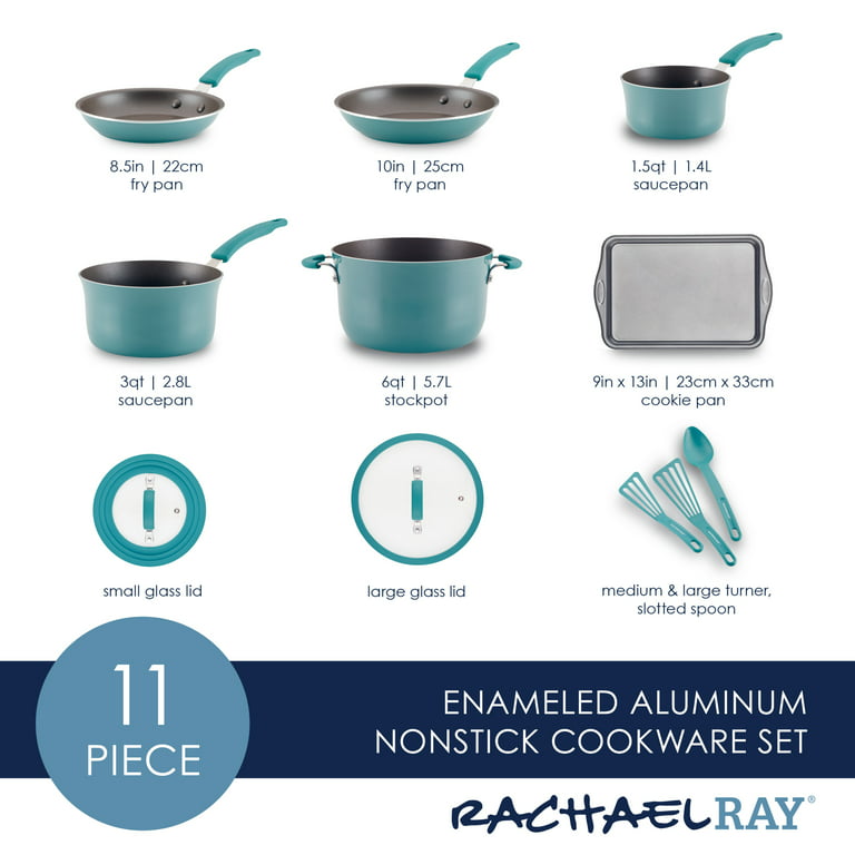 Rachael Ray Agave Blue Cook + Create Nonstick Cookware/Pot and Pan Set, 10 Piece
