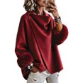 thumbnail image 2 of Coats For Women Short Fuzzy Cuff Draped Collar Loose Fit Outerwear Solid Color Long Sleeve Casual Jacket For Fall Winter, 2 of 6