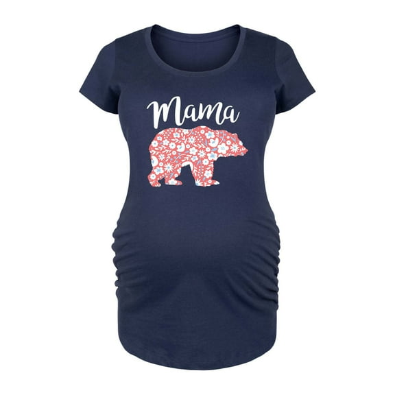 Bloom Maternity - Mama Floral Filled Bear - Women's Maternity Scoop Neck Graphic T-Shirt