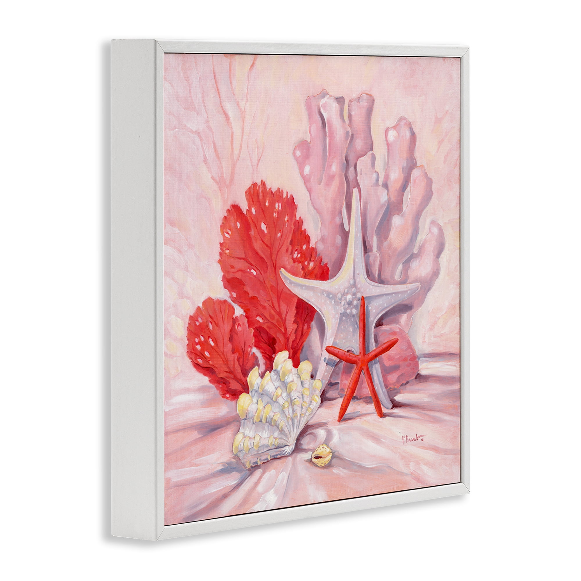 Stupell Industries Pink Gathered Sea Life Animals & Insects Painting White Framed Art Print Wall Art, 12 x 12