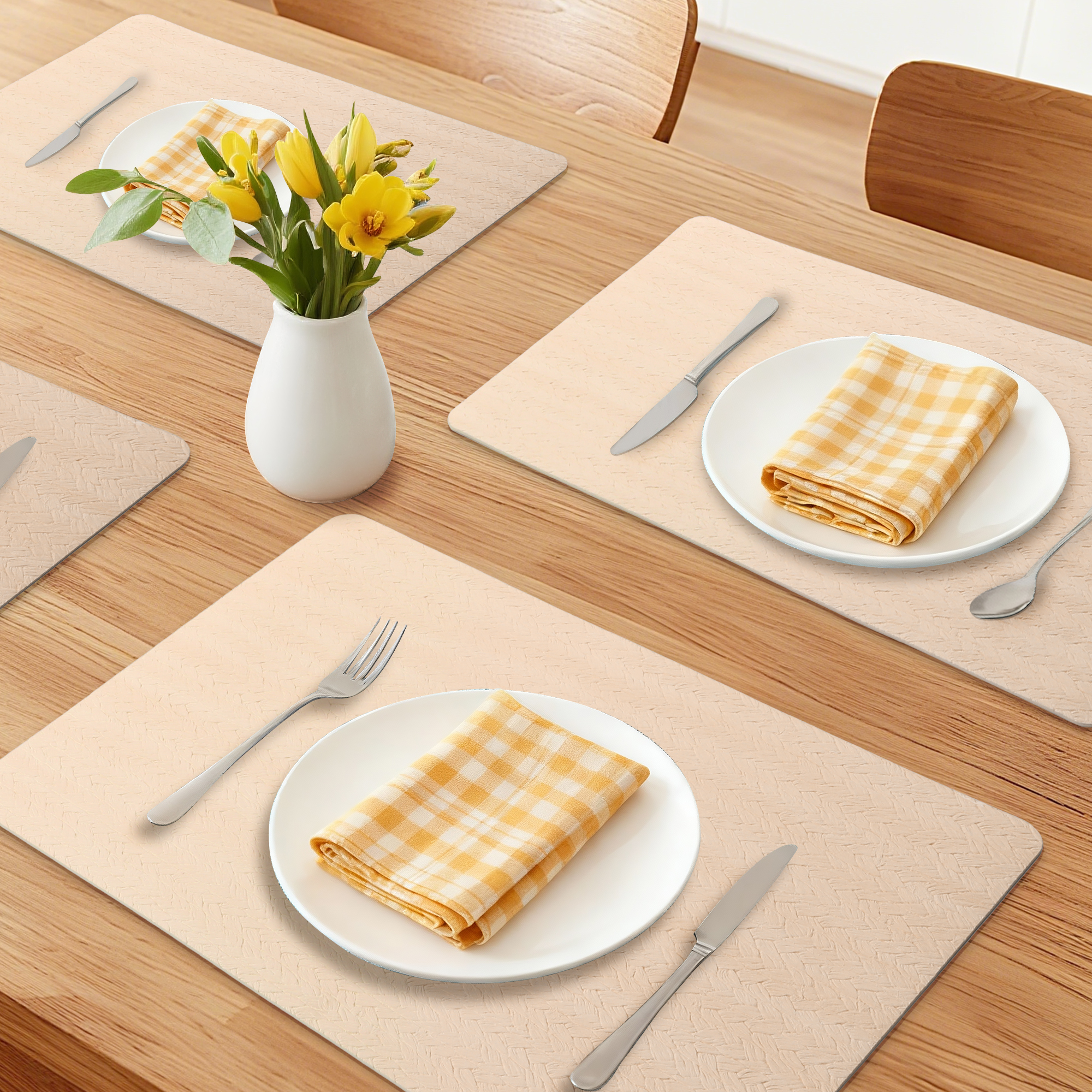 Placemats Set of 6 Leather Placemats for Kitchen Dining Table Decor Table Placemats Imitation Weaving Table Mat Beige 17.7*11.8inch