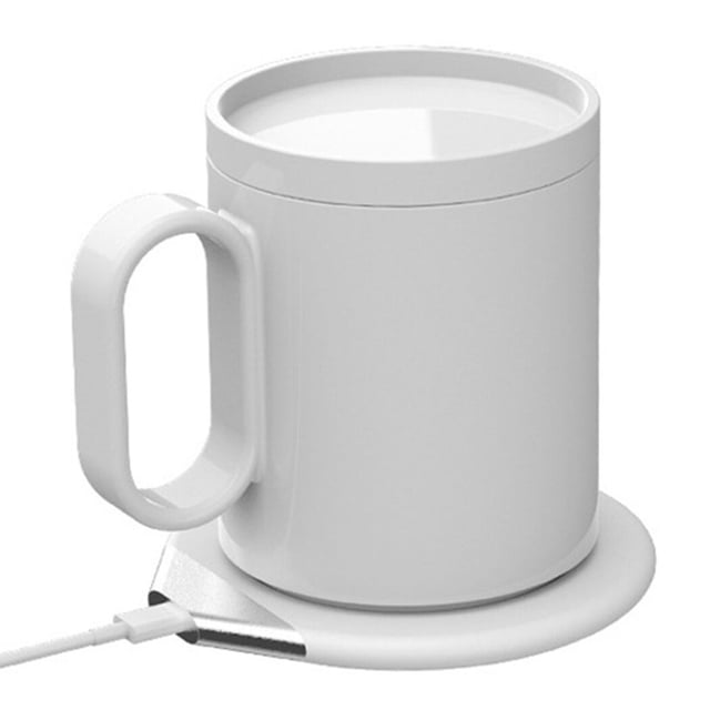 Calentador de tazas con cargador inalámbrico portátil 2 en 1 con placa calentadora de tazas con taza de cerámica