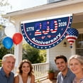 thumbnail image 4 of Leatfisat 250 Years Birthday Flag Bunting 35X17.7 Inch 1776-2026 Fan Flags Patriotic Stars Yard Signs Party Supplies Hanging Decor For Room House Welcome Backdrop With Brass Grommets,1Pcs, 4 of 5