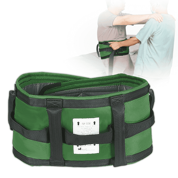 Ehucon Gait Belt with 7 Padded Handles, Adjustable Green Nylon Transfer Belt for Seniors, Standing Assist & Patient Transfer,330 lb，(Green, 53 in)