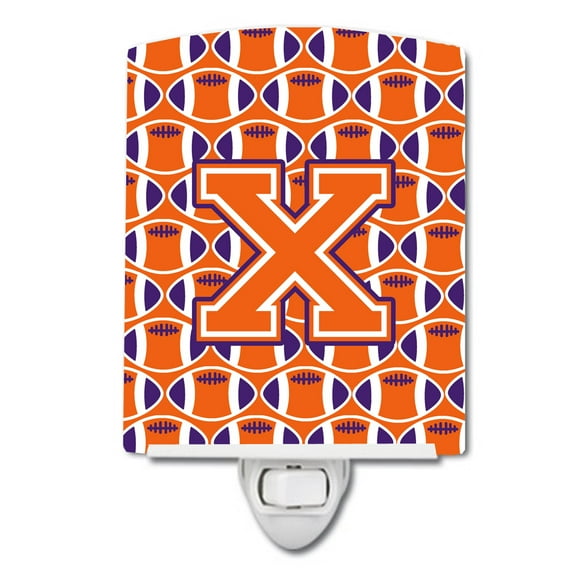 Letter X Football Orange, White and Regalia Ceramic Night Light