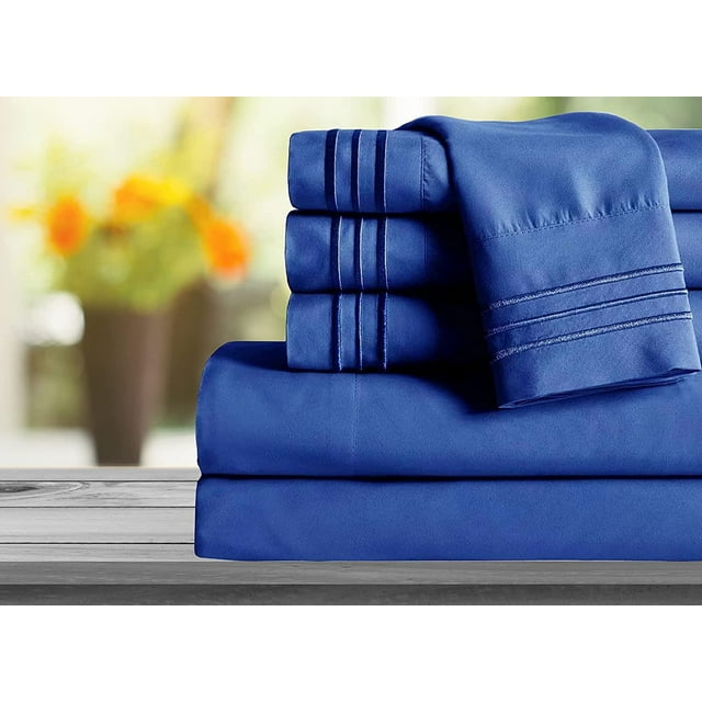 Mocassi Ensemble de Draps Série 1800 6 Pcs Poche Profonde Lit Simple/simple TG Bleu Royal