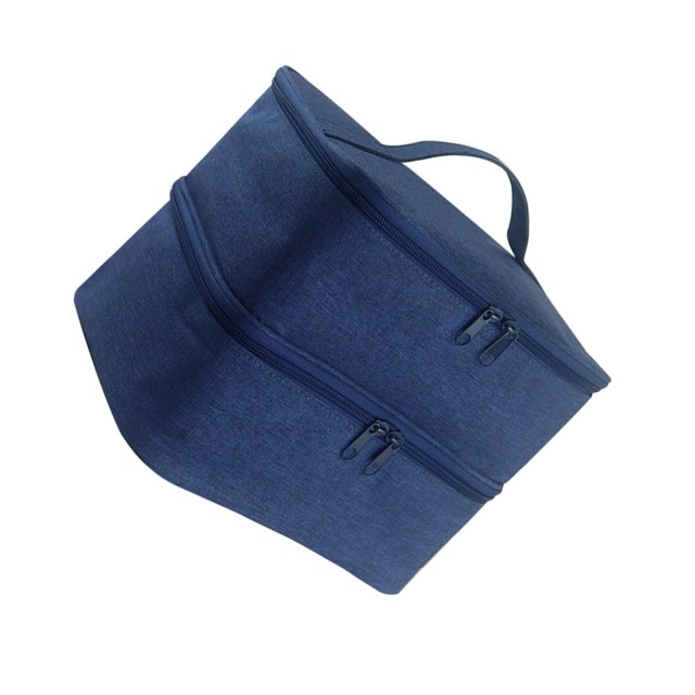 Seitruly Caja de almacenamiento de esmalte de uñas, organizador de doble capa, soporte cosmético, bolsillo de malla, bolso de nailon, estuche Bolsas de maquillaje Azul