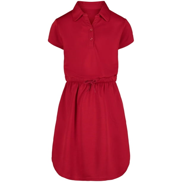 Vestido IZOD para Niñas - Uniforme Escolar Polo de Manga Corta Rojo Talla 7