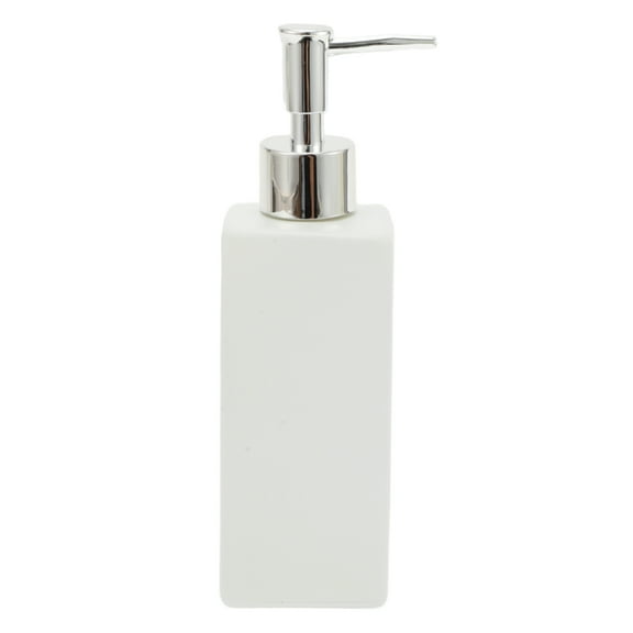 Unique Bargains 1 Pc Elegant Square Soap Pump Dispenser for Laundry Rooms 350ml White Silver Tone