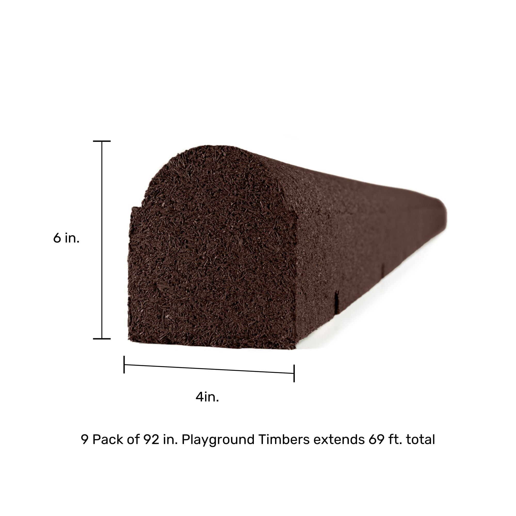 GroundSmart Playground Timber Edging, 92" Brown Rubber Playground Edging Border, 4" W x 6" H, 9 Pack