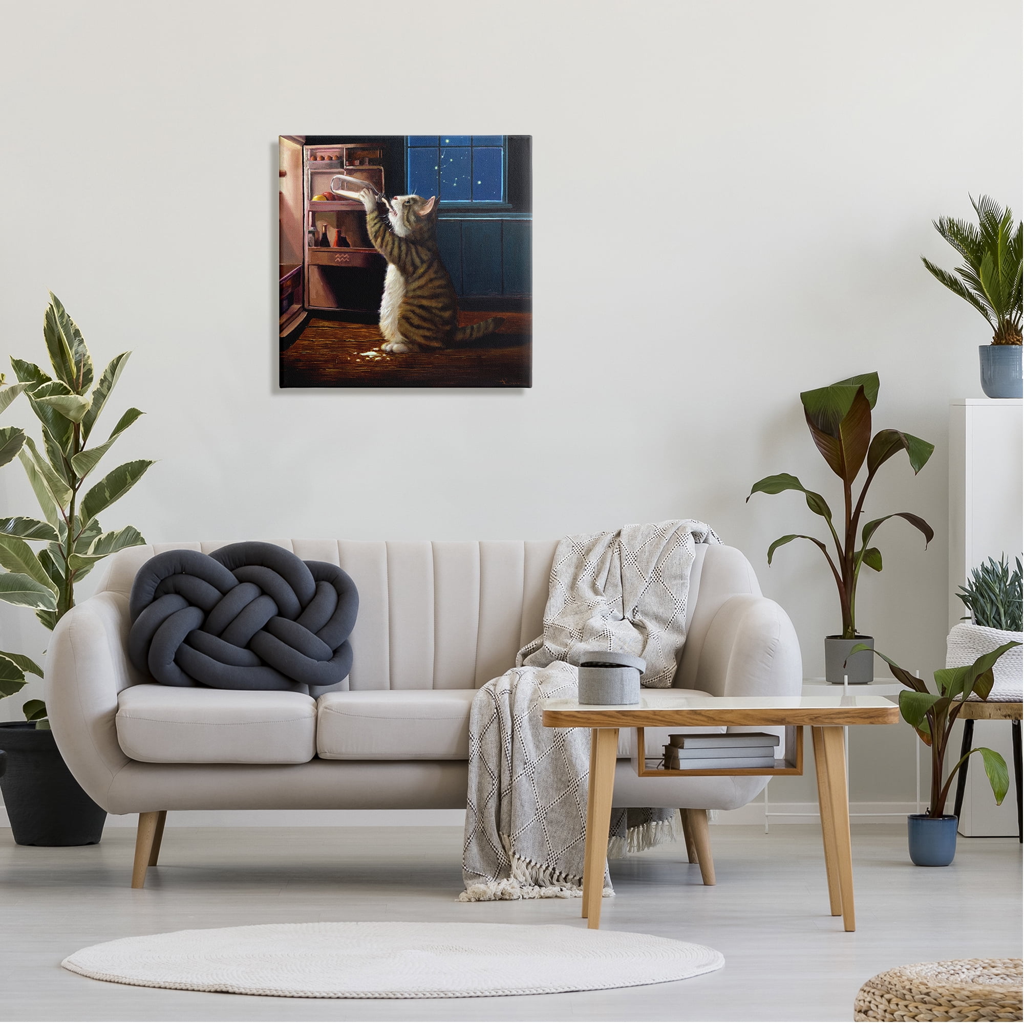 Stupell Industries Midnight Snack Cat Drinking Milk Kitchen Aquarius Symbol Painting Gallery Wrapped Canvas Print Wall Art, Design by Lucia Heffernan