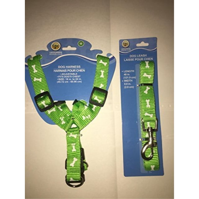 greenbrier kennel club dog harness and leash set (medium, green